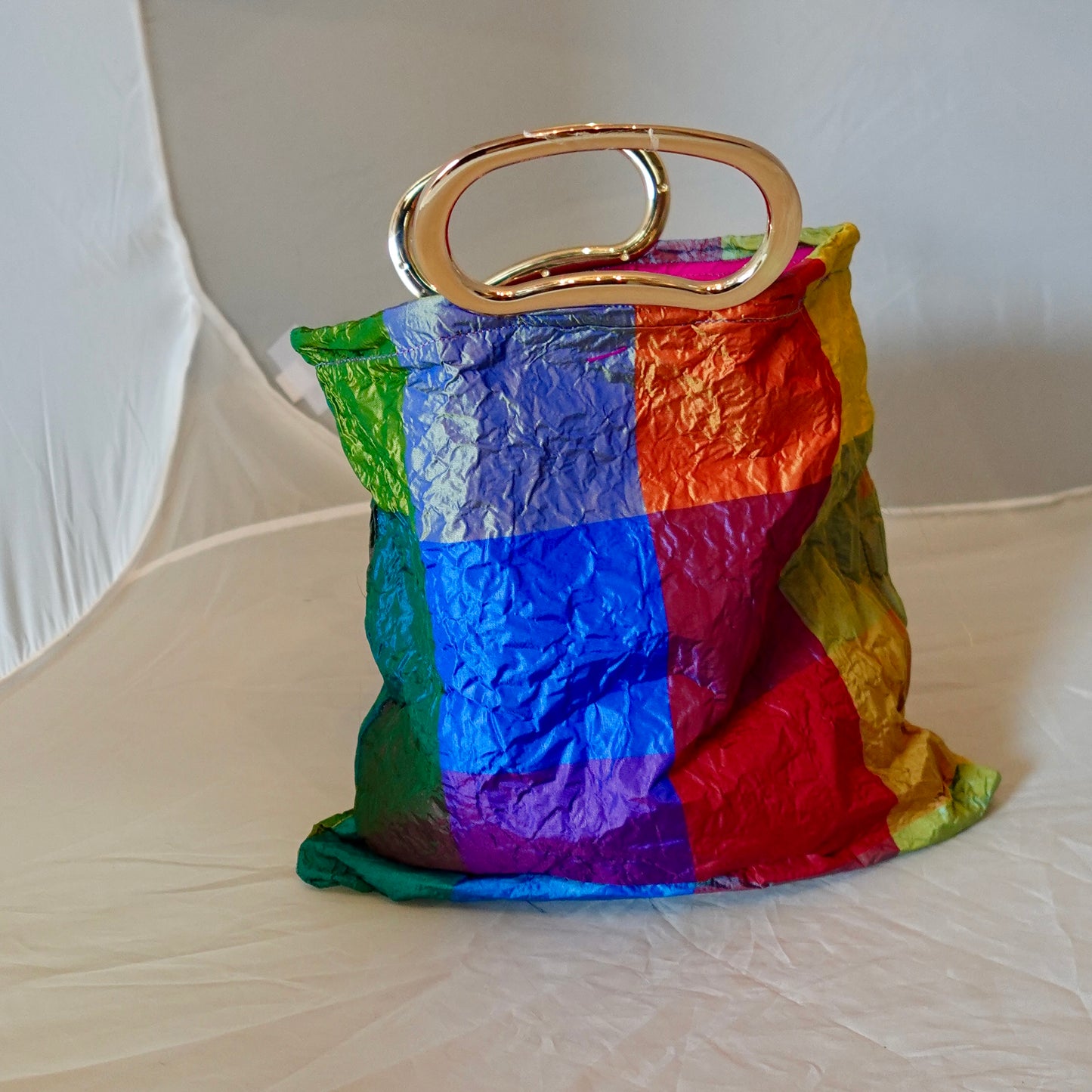 Morphy Color Block Silk Taffeta Gold Handle Bag