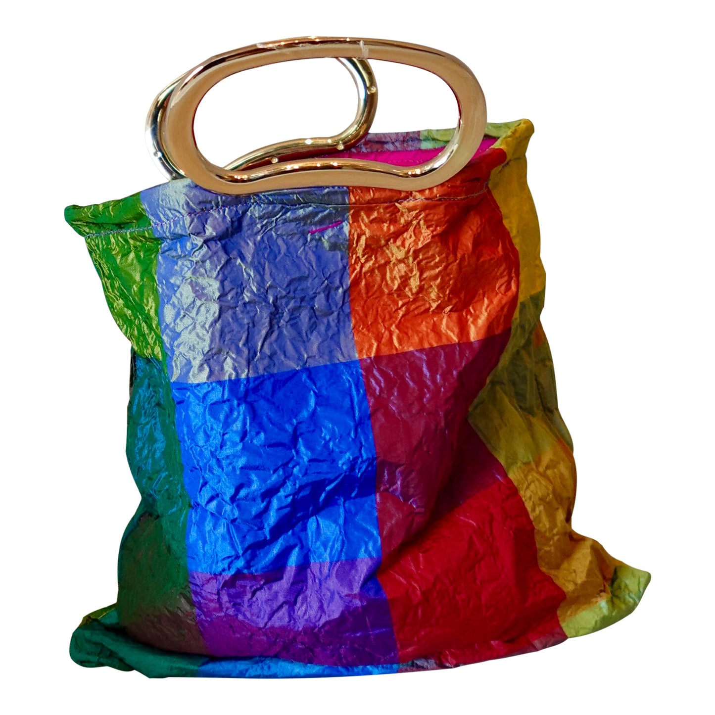 Morphy Color Block Silk Taffeta Gold Handle Bag