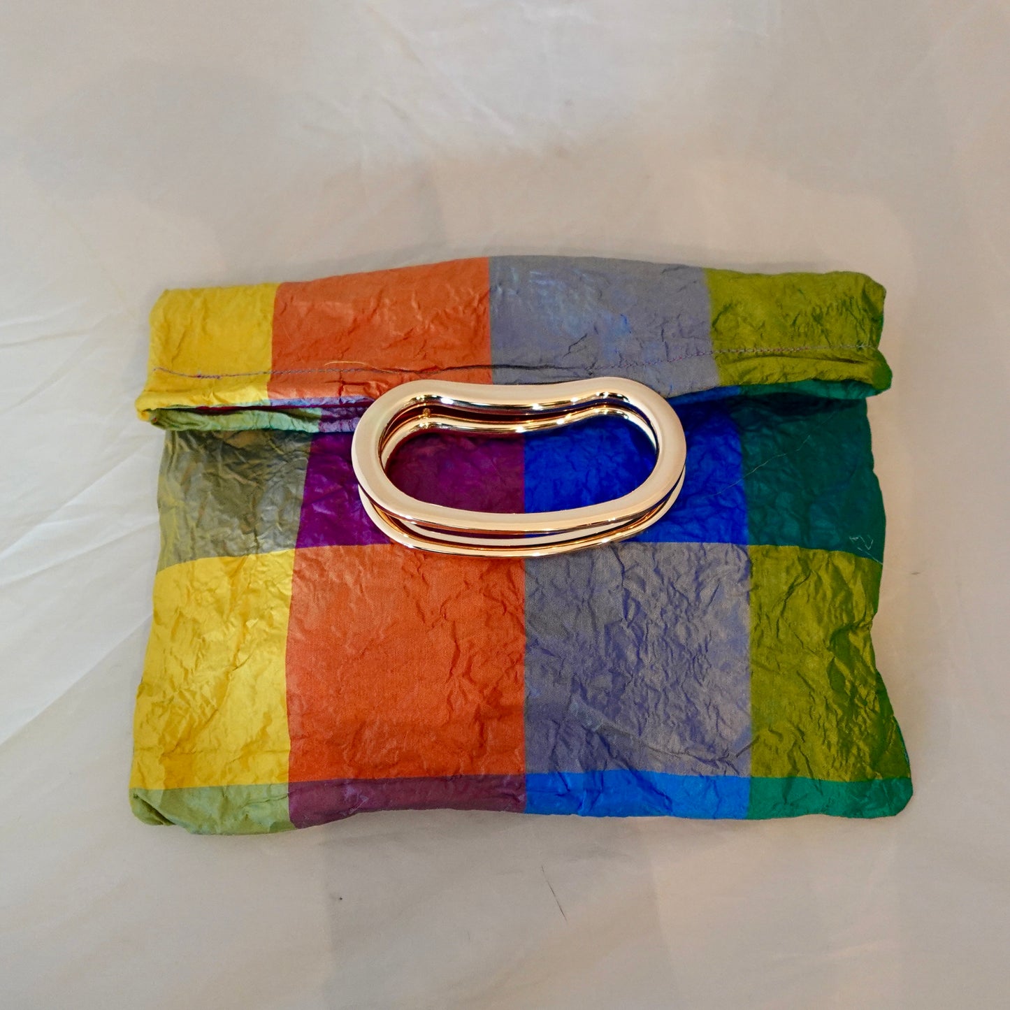 Morphy Color Block Silk Taffeta Gold Handle Bag