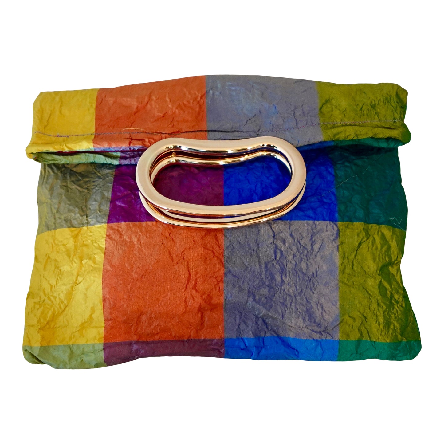 Morphy Color Block Silk Taffeta Gold Handle Bag