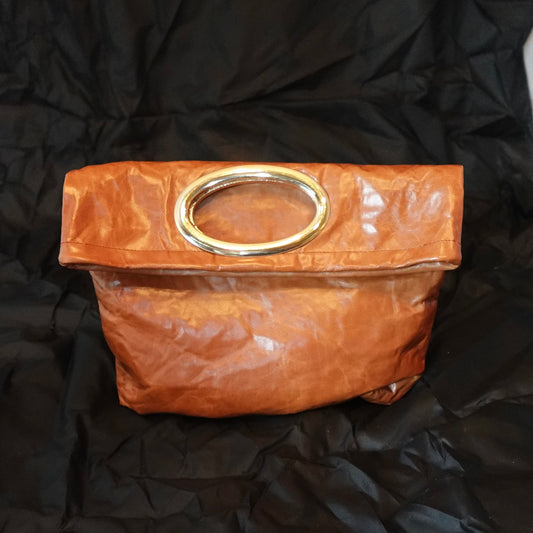 Morphy Cognac Leather Clutch Bag With Gold Handle