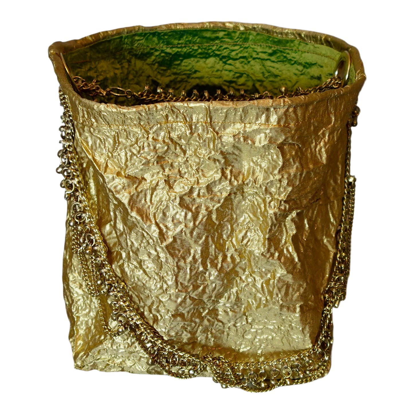 Morphy Metallic Gold Silk Shantung & Silk Handle Clutch Bag With Tiered Chain