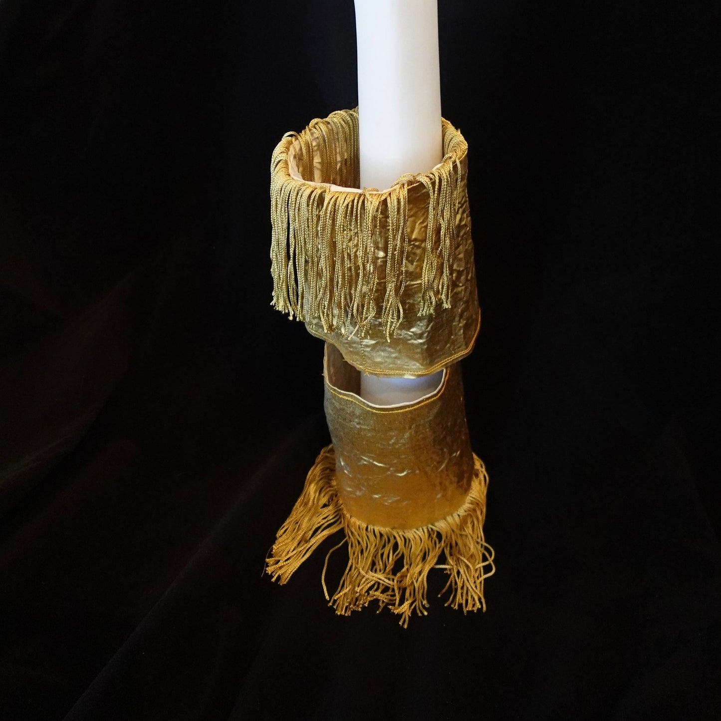 Morphy Metallic Gold Silk & Fringe Wrist Cuff set of 2