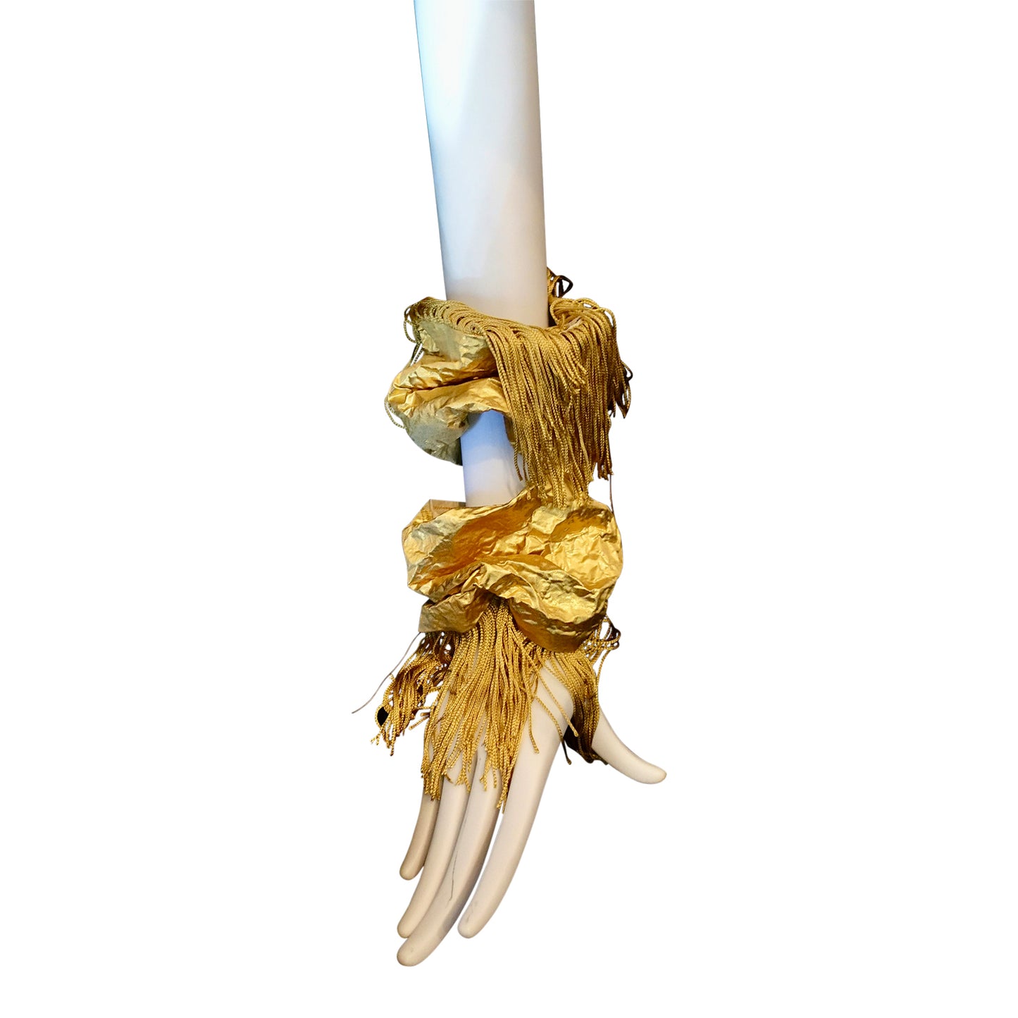 Morphy Metallic Gold Silk & Fringe Wrist Cuff set of 2