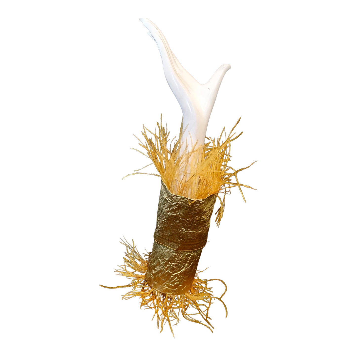 Morphy Metallic Gold Silk & Feather Wrist Cuff set of 2