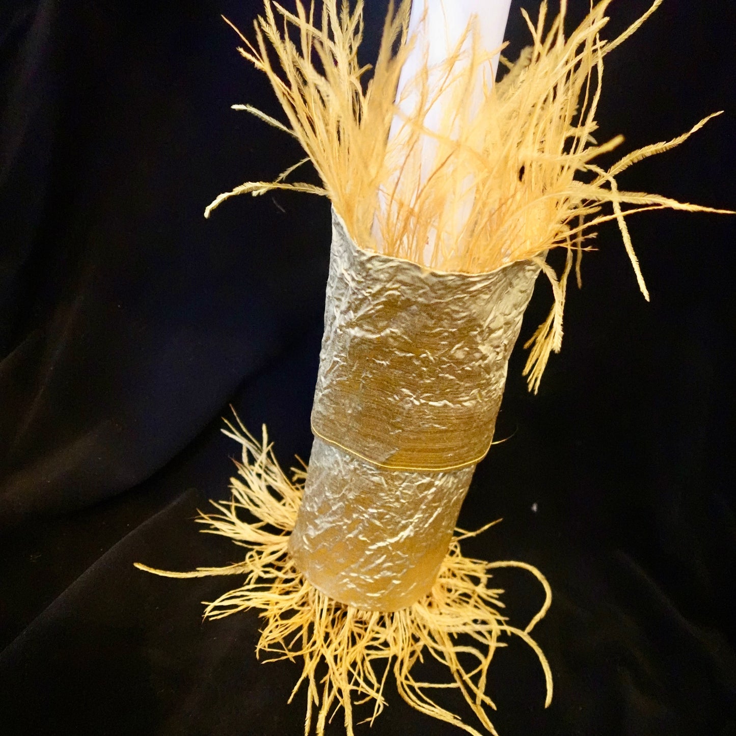 Morphy Metallic Gold Silk & Feather Wrist Cuff set of 2