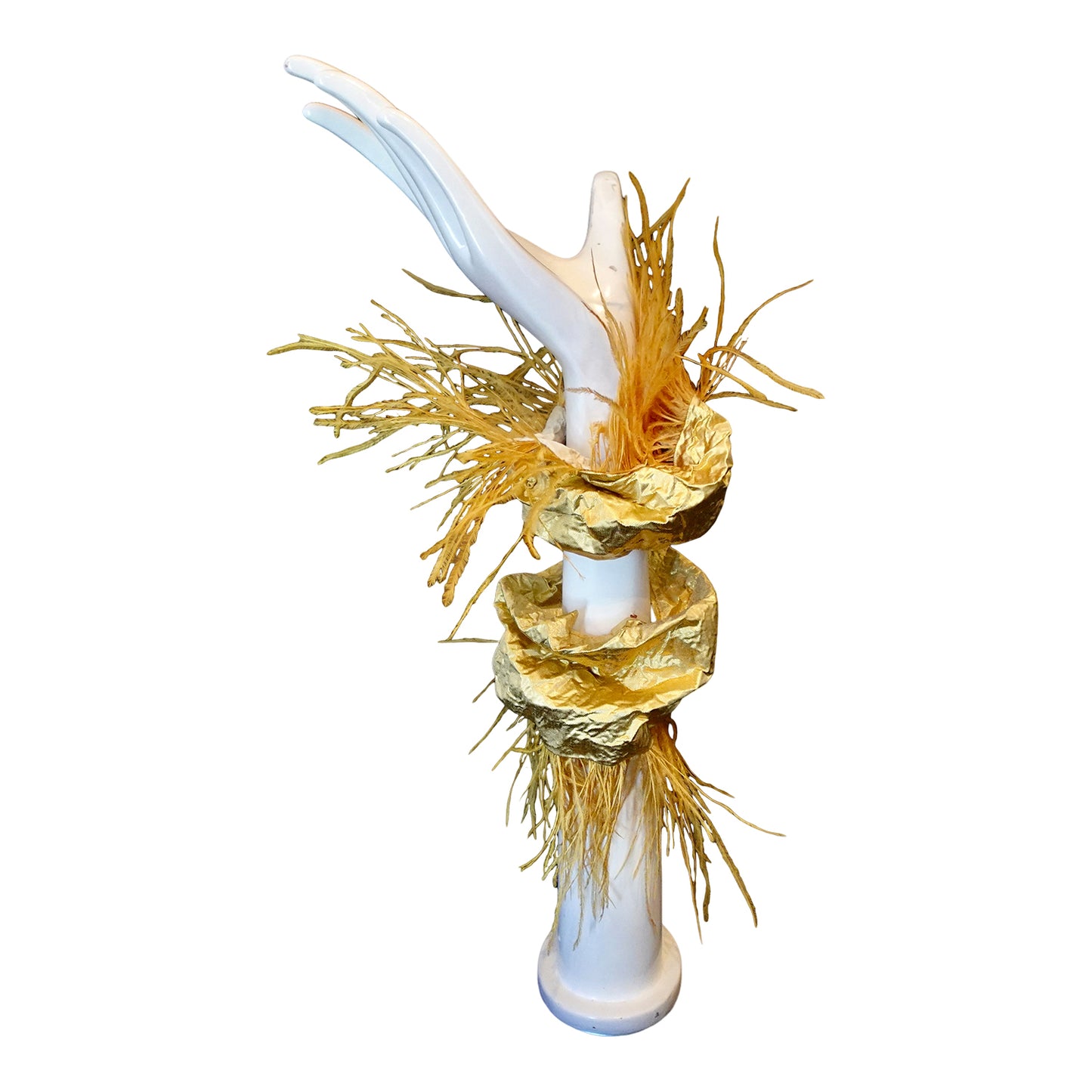Morphy Metallic Gold Silk & Feather Wrist Cuff set of 2