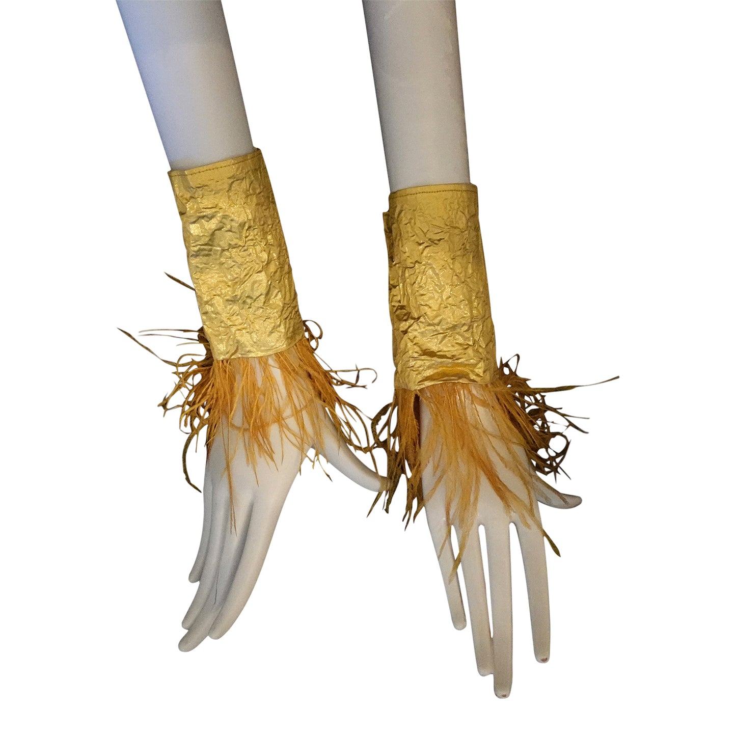 Morphy Metallic Gold Silk & Feather Wrist Cuff set of 2