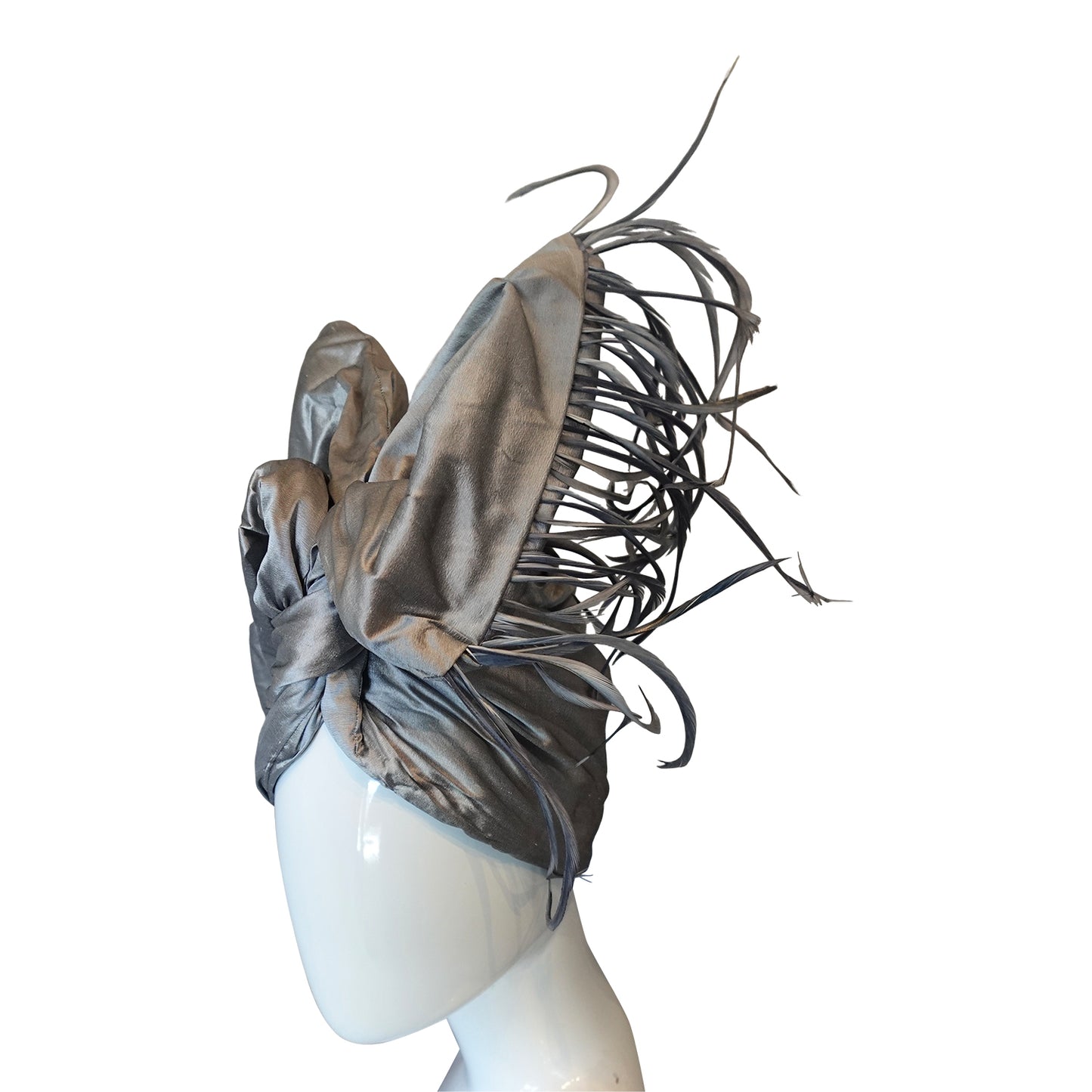 Silk shantung with pin feathers in silver