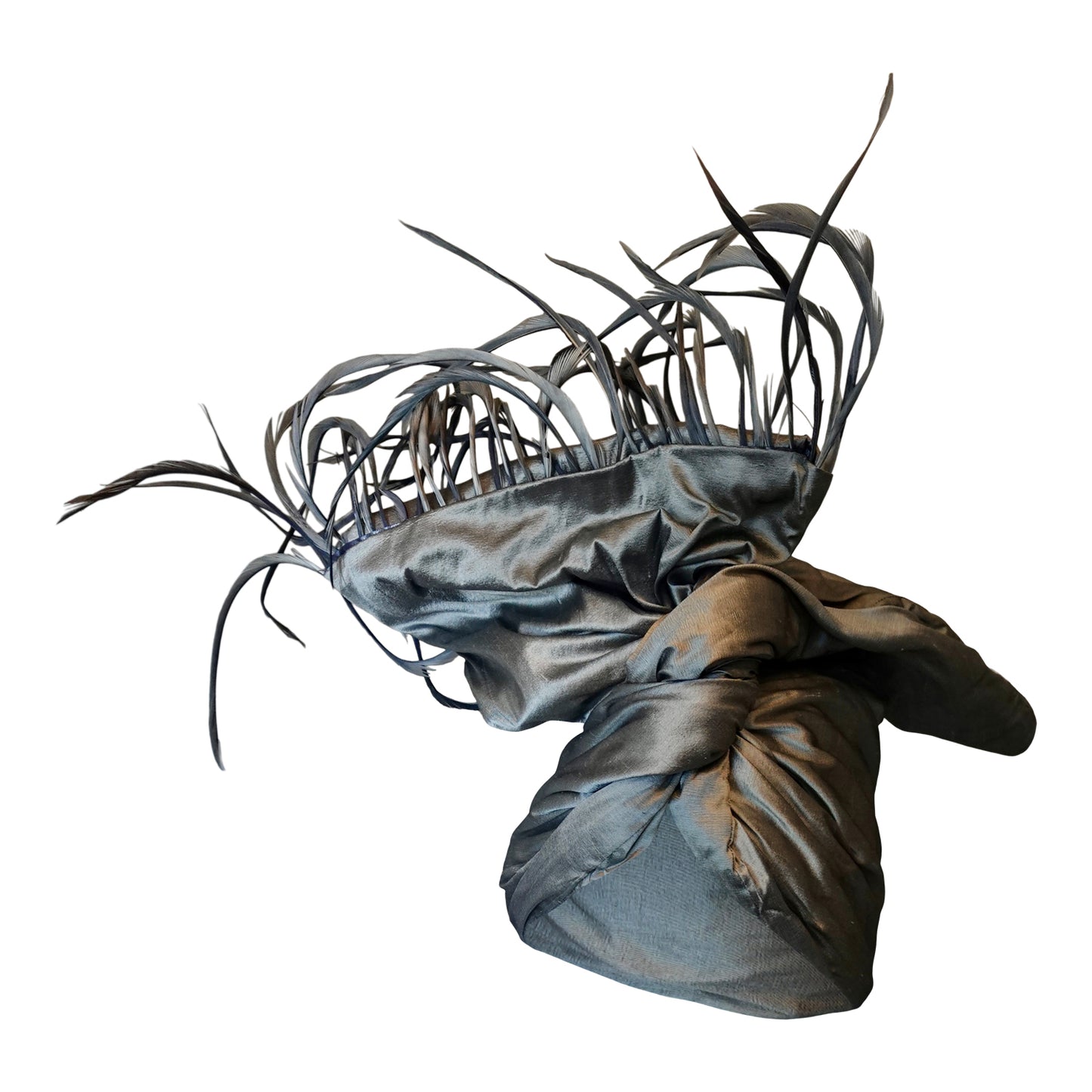 Silk shantung with pin feathers in silver
