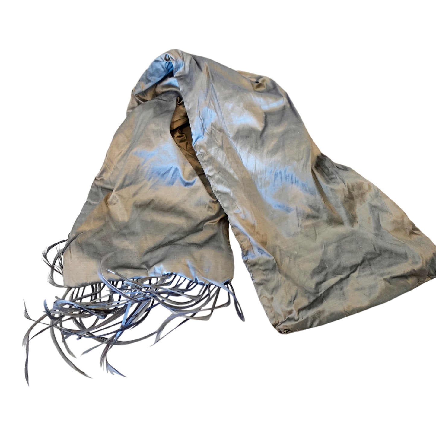 Silk shantung with pin feathers in silver