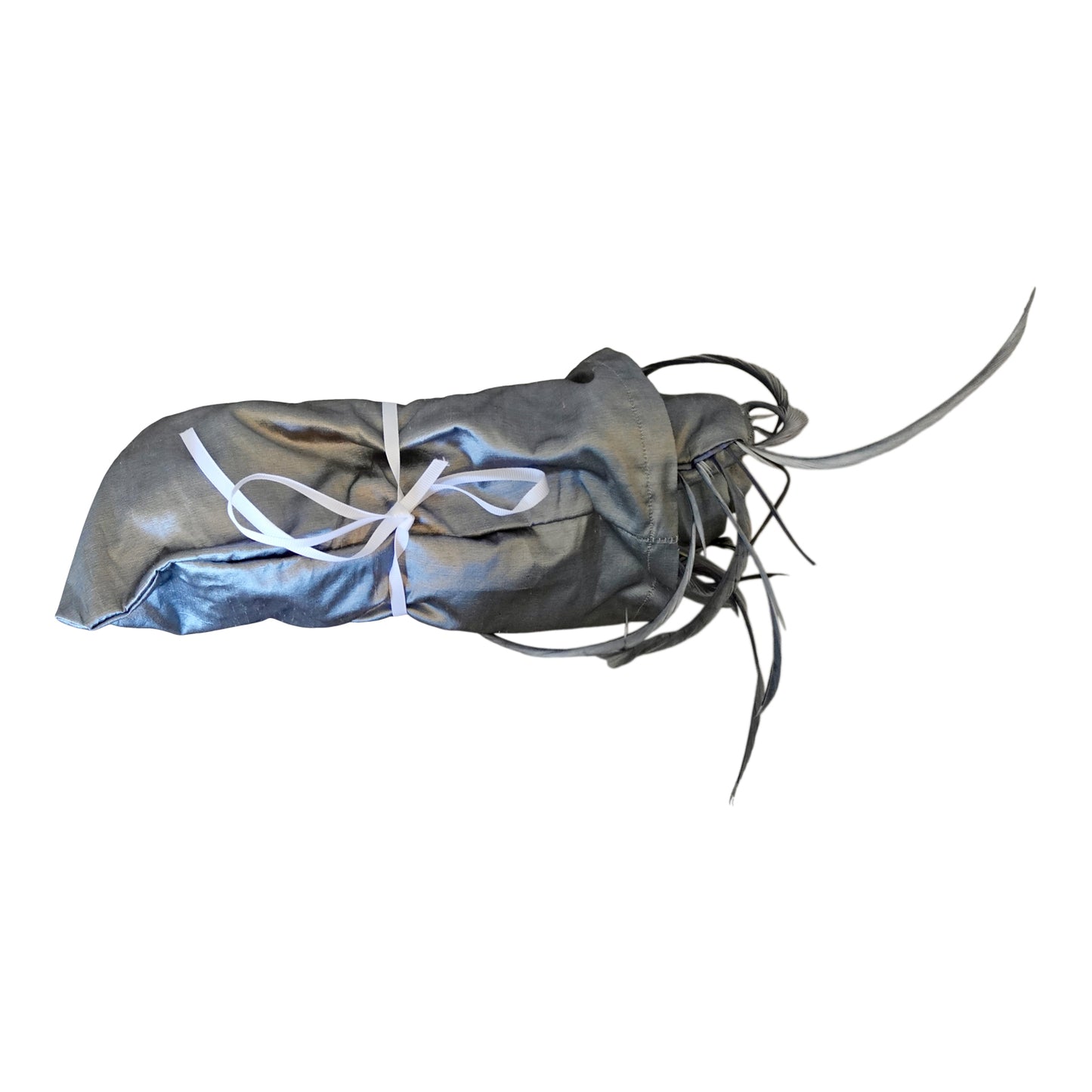 Silk shantung with pin feathers in silver