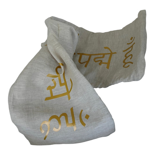 Linen Twisturban®  Turban in Oatmeal With Sanskrit "OM"