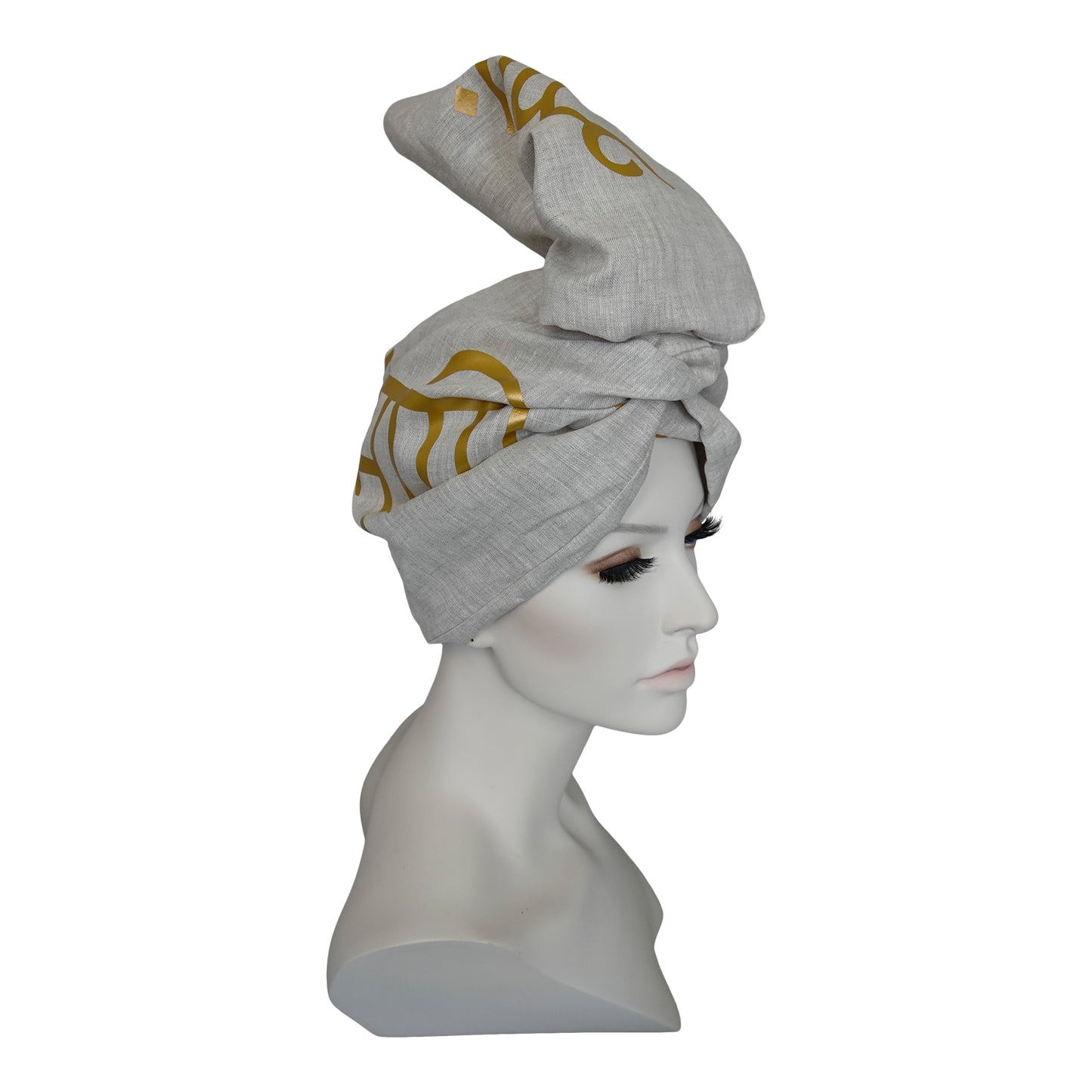 Linen Twisturban®  Turban in Oatmeal With Sanskrit "OM"