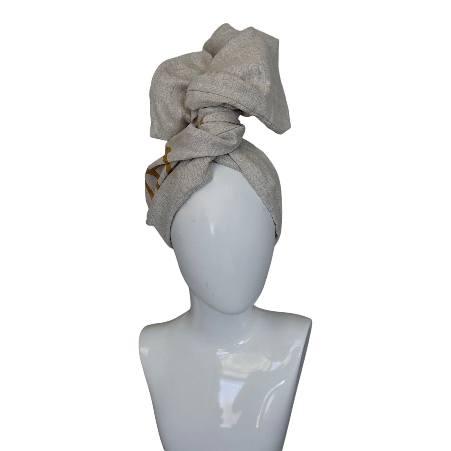 Linen Twisturban®  Turban in Oatmeal With Sanskrit "OM"