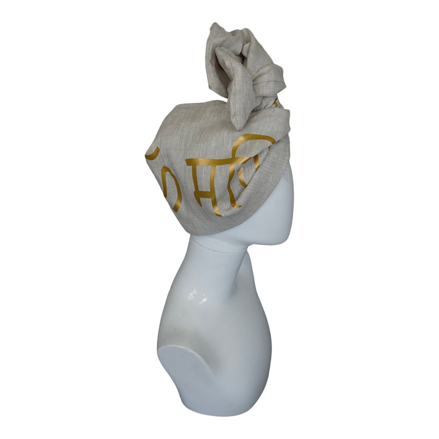Linen Twisturban®  Turban in Oatmeal With Sanskrit "OM"