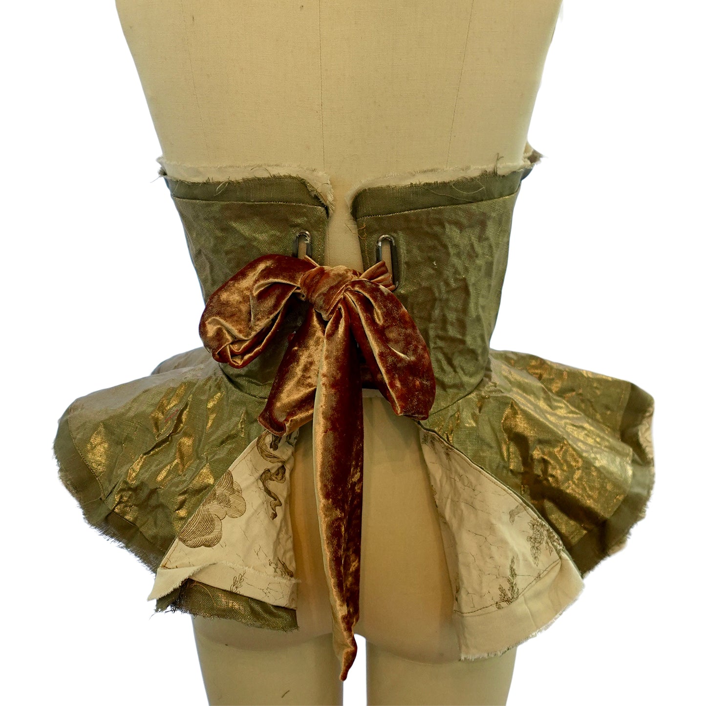 Morphy Peplum Bustier  in Vintage French Cotton Voile & Metallic Linen