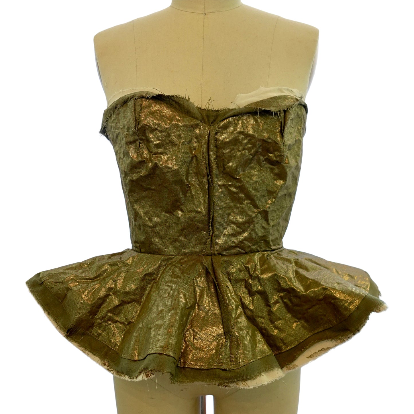 Morphy Peplum Bustier  in Vintage French Cotton Voile & Metallic Linen