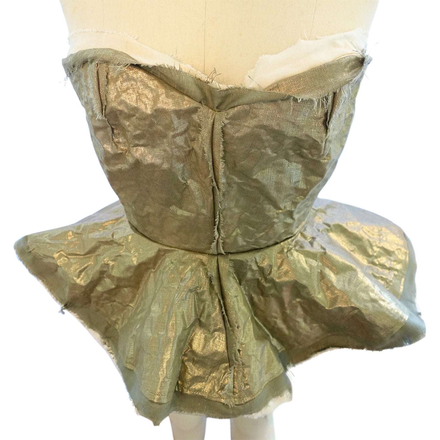 Morphy Peplum Bustier  in Vintage French Cotton Voile & Metallic Linen