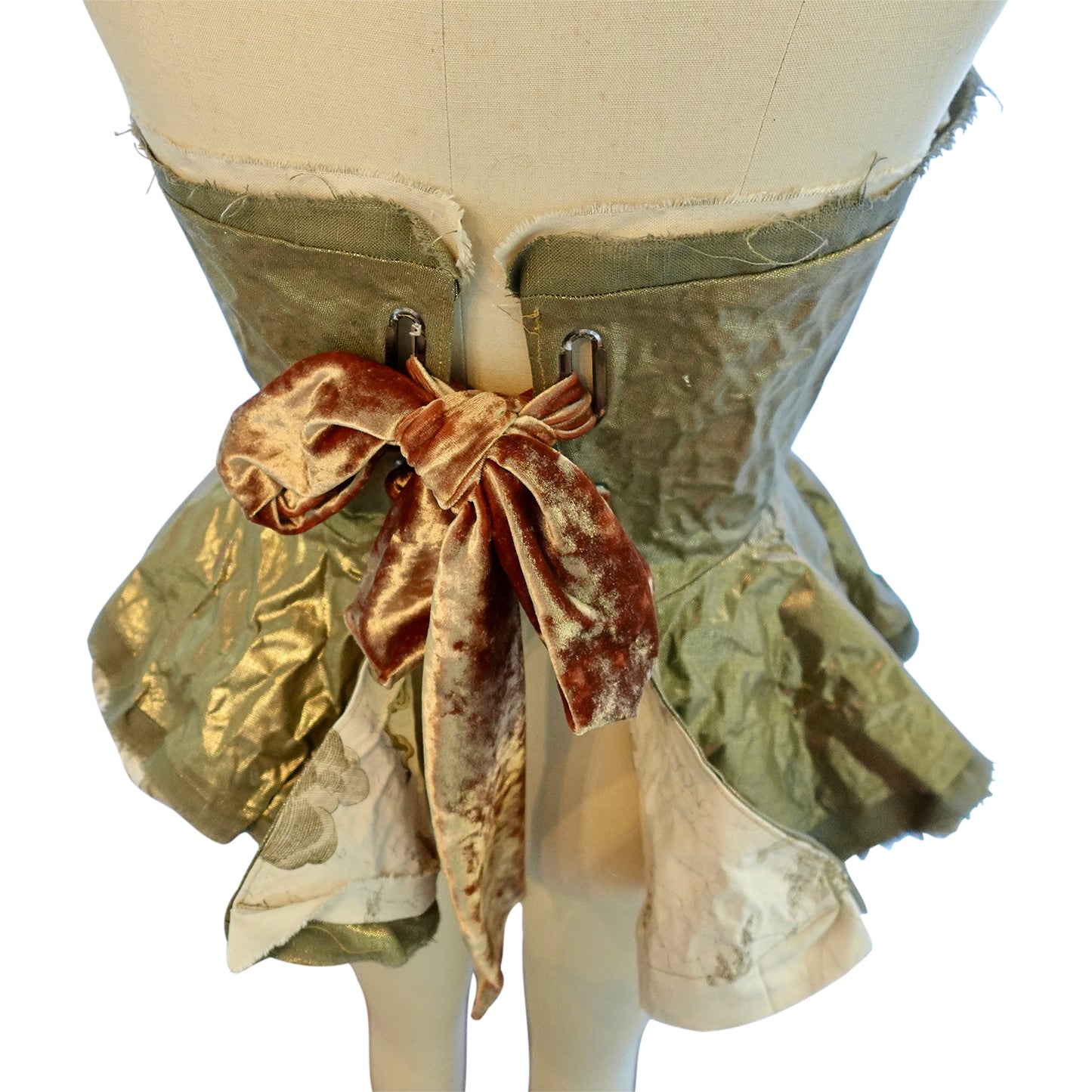 Morphy Peplum Bustier  in Vintage French Cotton Voile & Metallic Linen