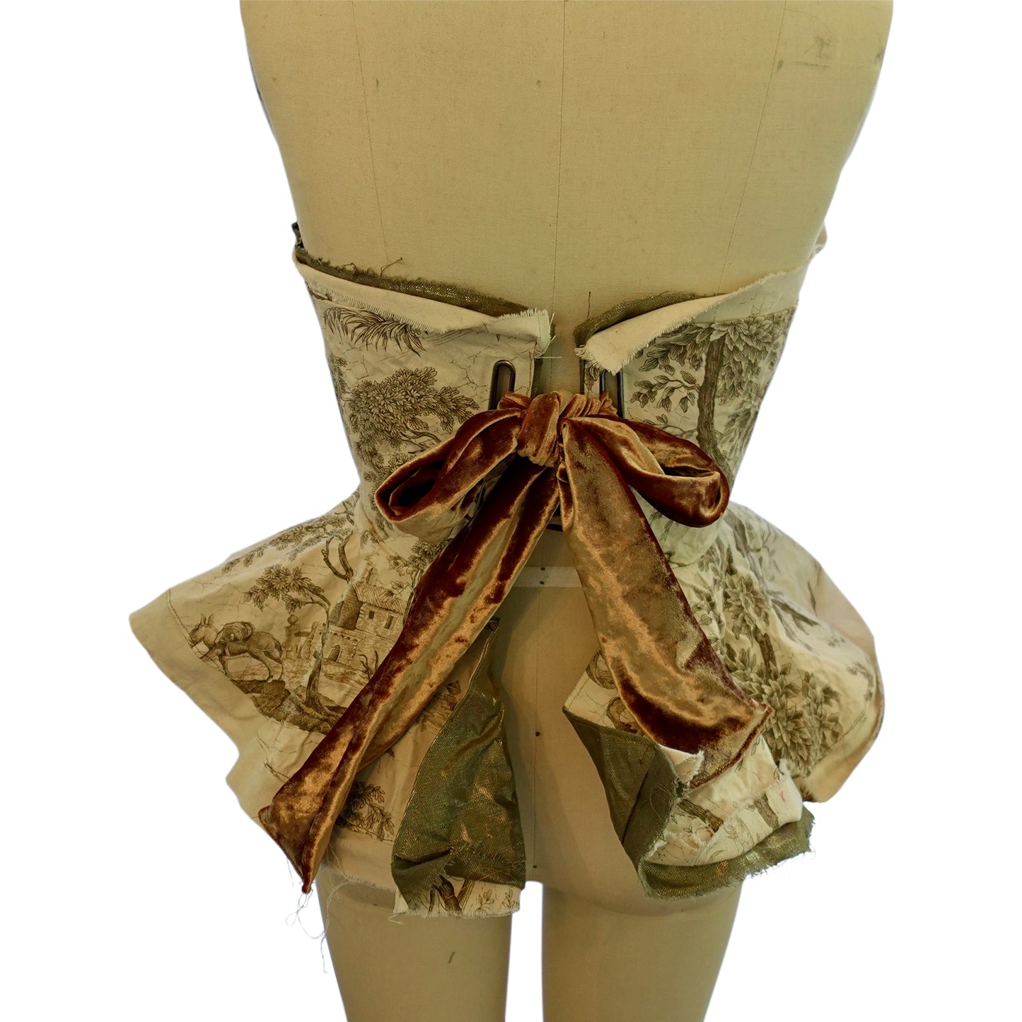 Morphy Peplum Bustier  in Vintage French Cotton Voile & Metallic Linen