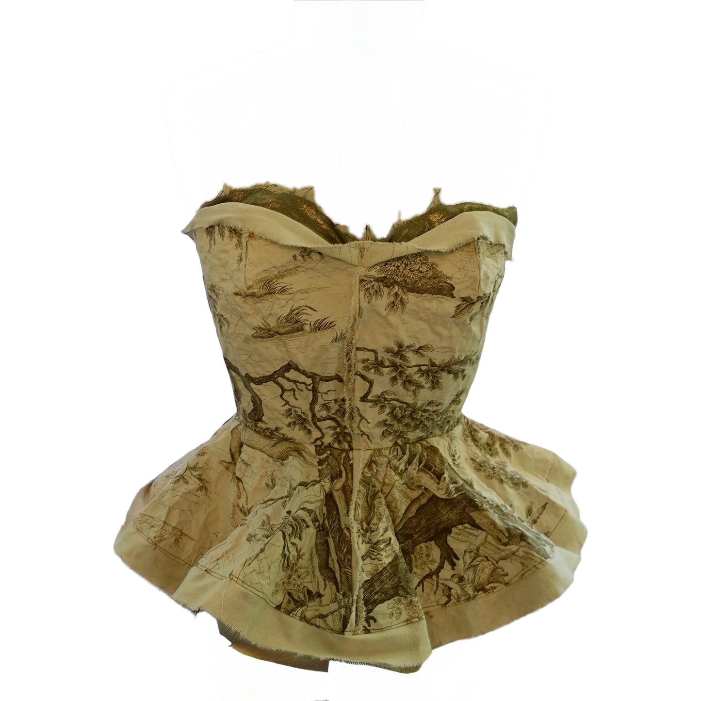 Morphy Peplum Bustier  in Vintage French Cotton Voile & Metallic Linen