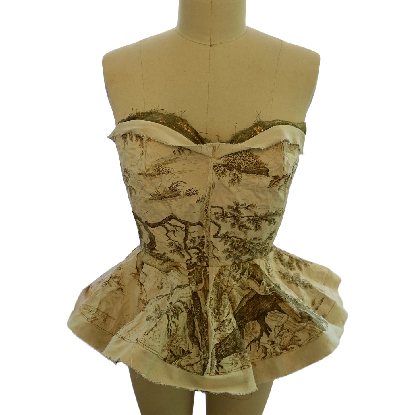 Morphy Peplum Bustier  in Vintage French Cotton Voile & Metallic Linen