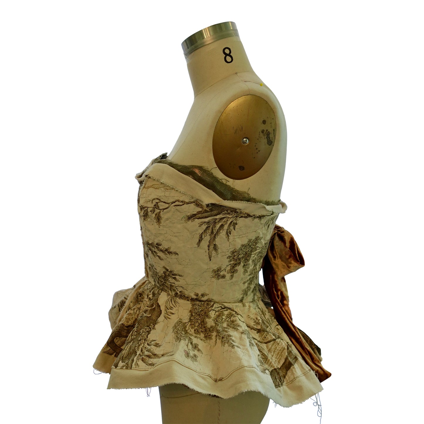 Morphy Peplum Bustier  in Vintage French Cotton Voile & Metallic Linen