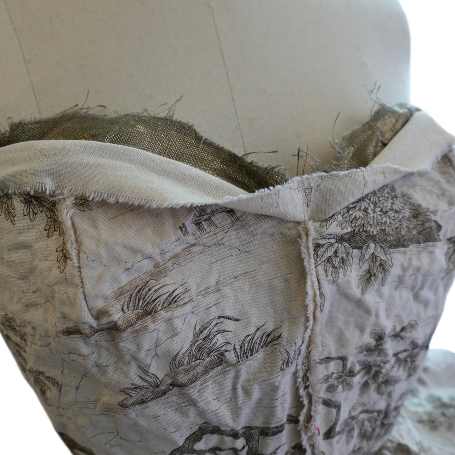 Morphy Peplum Bustier  in Vintage French Cotton Voile & Metallic Linen