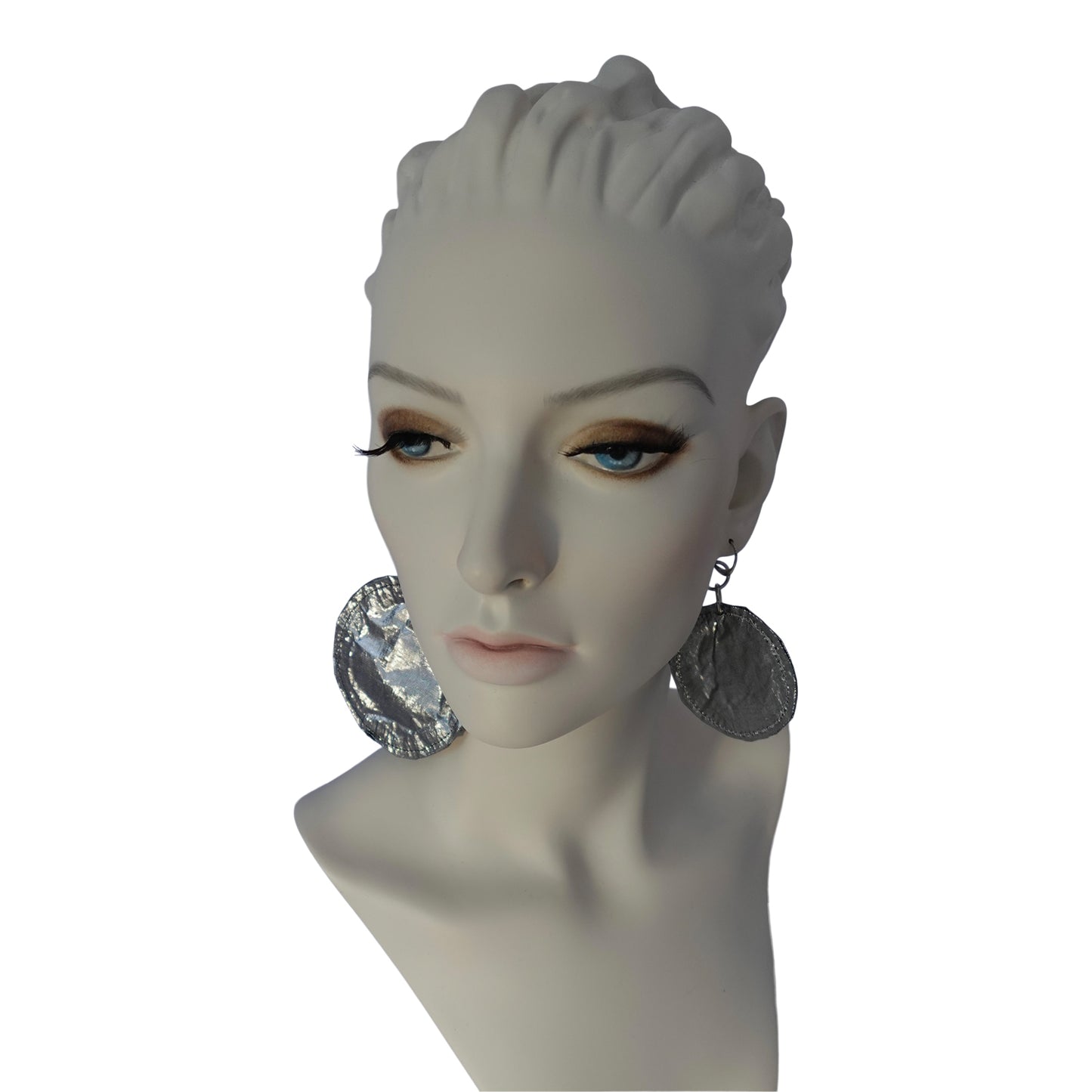 Metallic Silk Morphy Steel "Coin" Disc Assymetric Earings