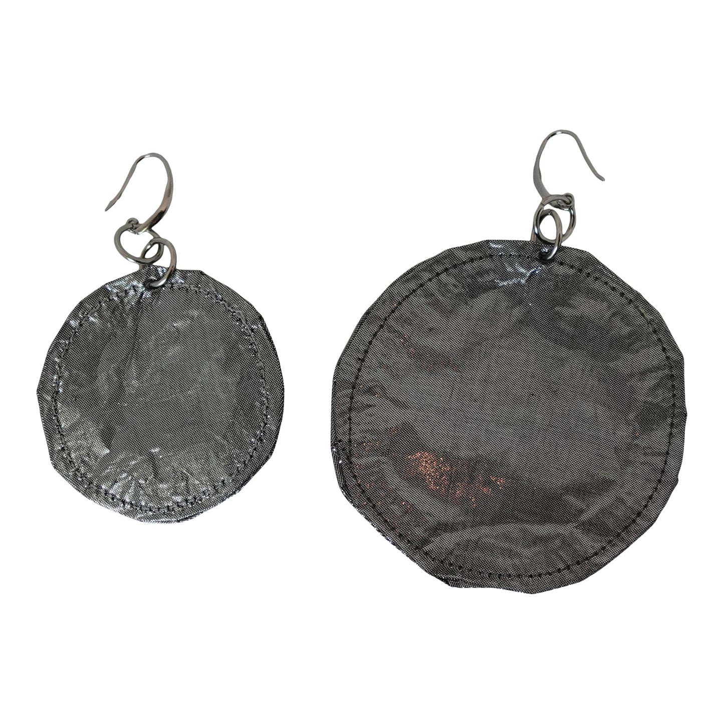Metallic Silk Morphy Steel "Coin" Disc Assymetric Earings