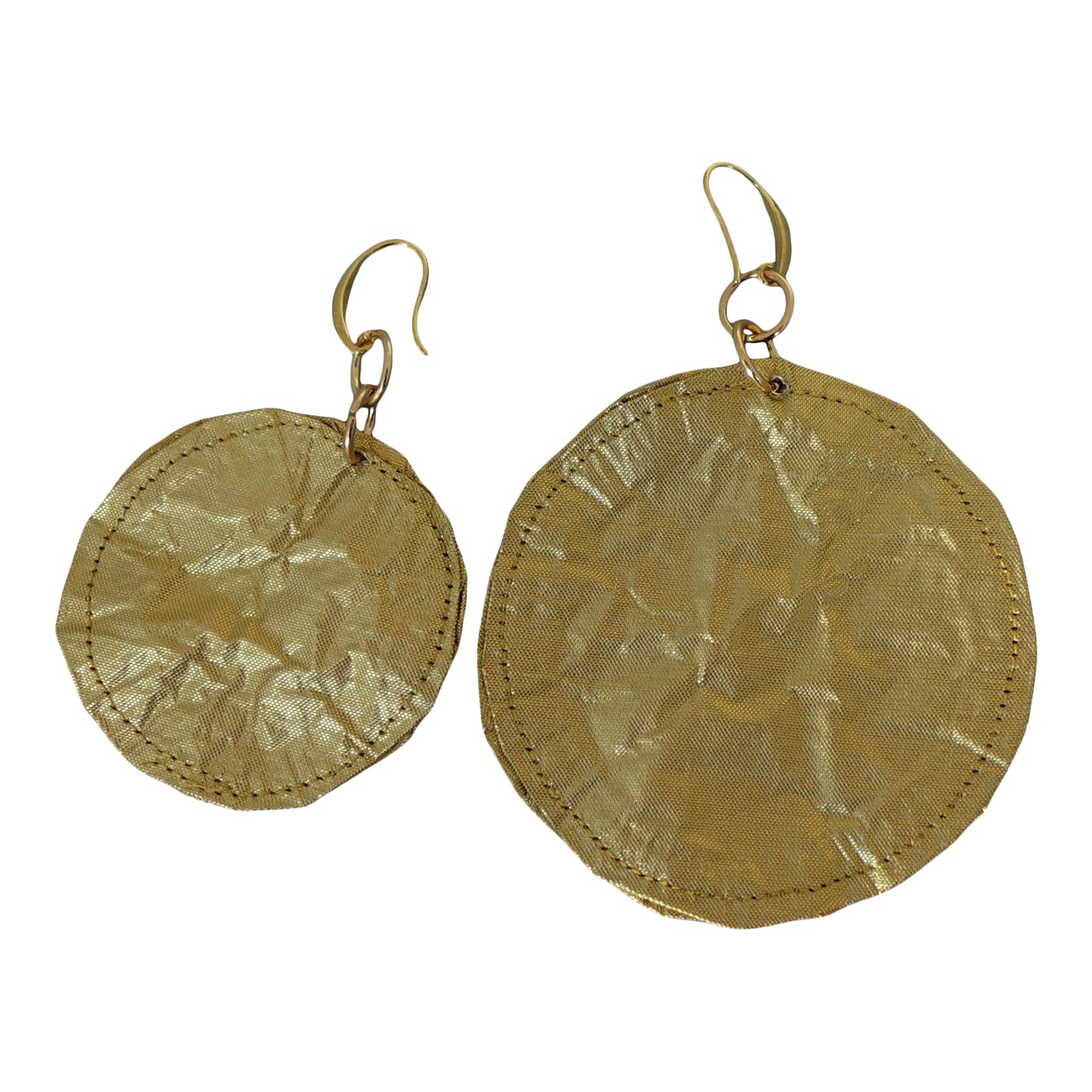 Metallic Silk Morphy gold "Coin" Disc Assymetric Earings