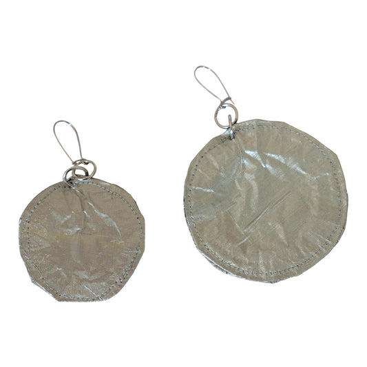 Metallic Silk Morphy Silver "Coin" Disc Assymetric Earings