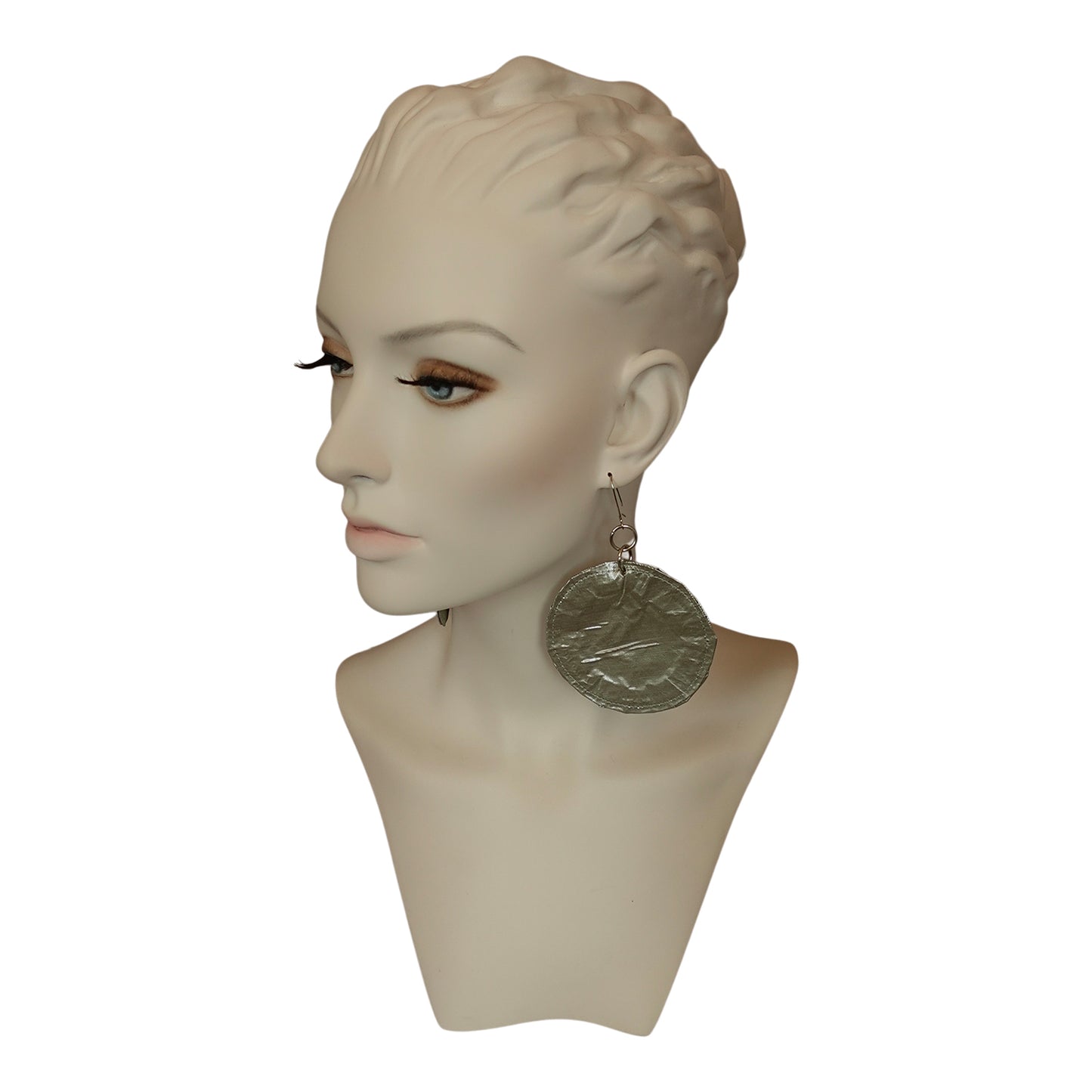 Metallic Silk Morphy Silver "Coin" Disc Assymetric Earings