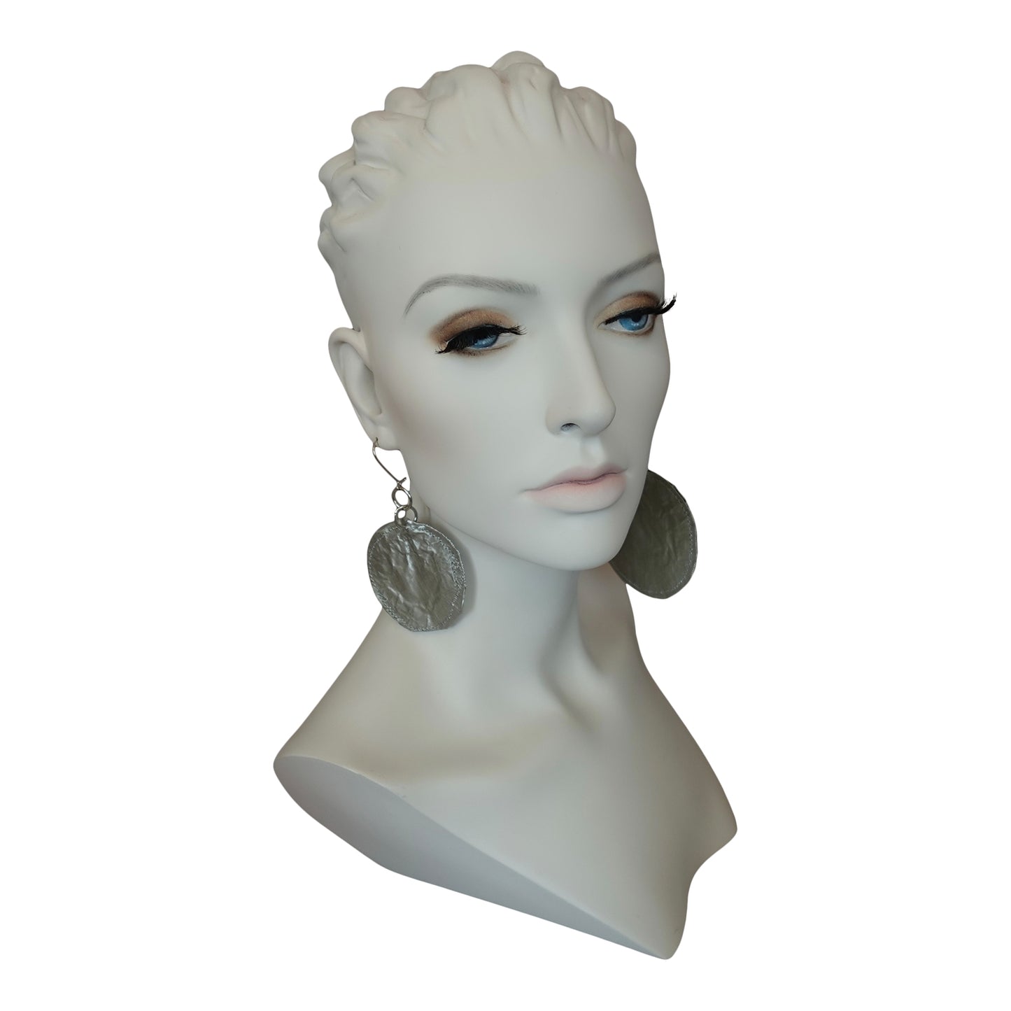 Metallic Silk Morphy Silver "Coin" Disc Assymetric Earings