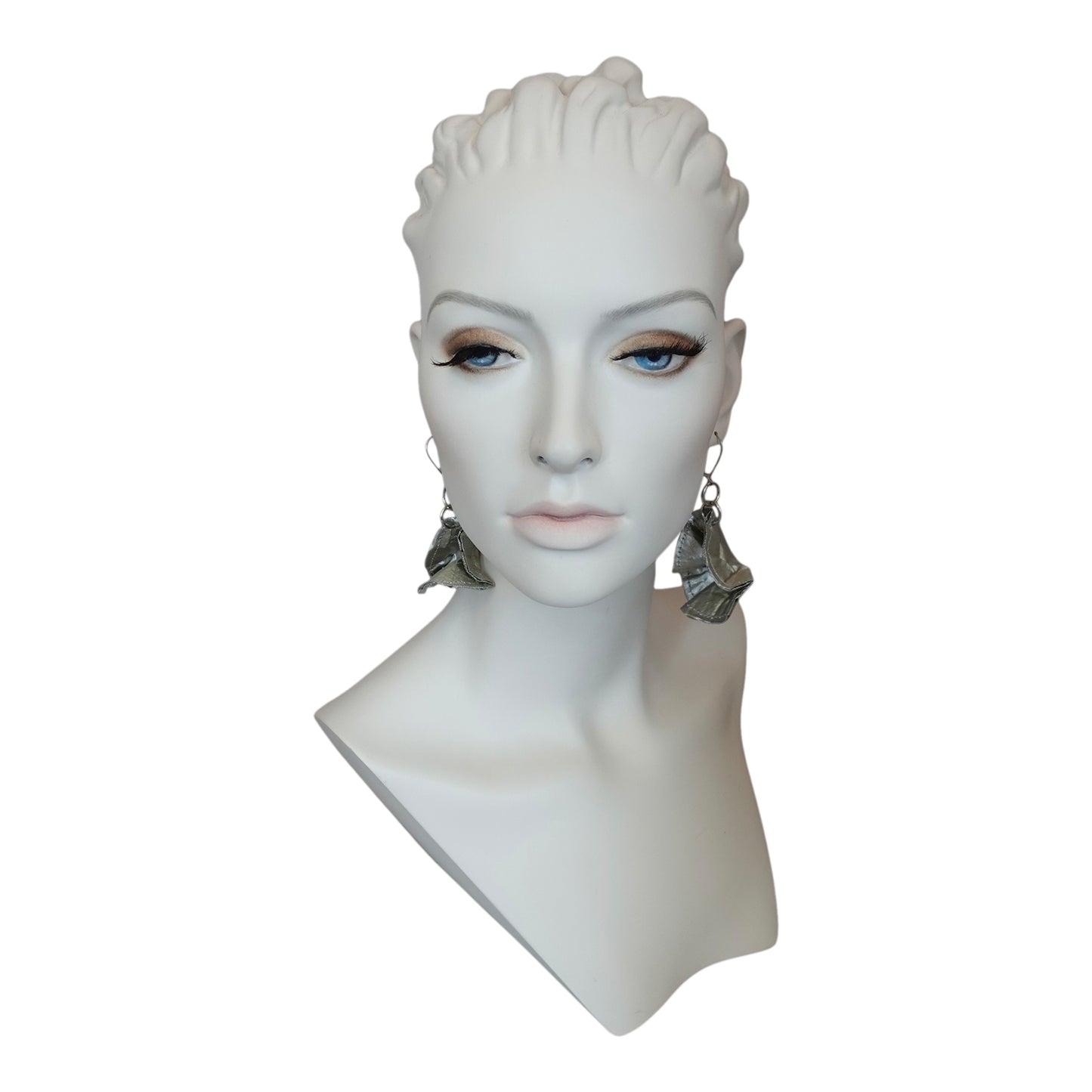 Metallic Silk Morphy Silver "Coin" Disc Assymetric Earings