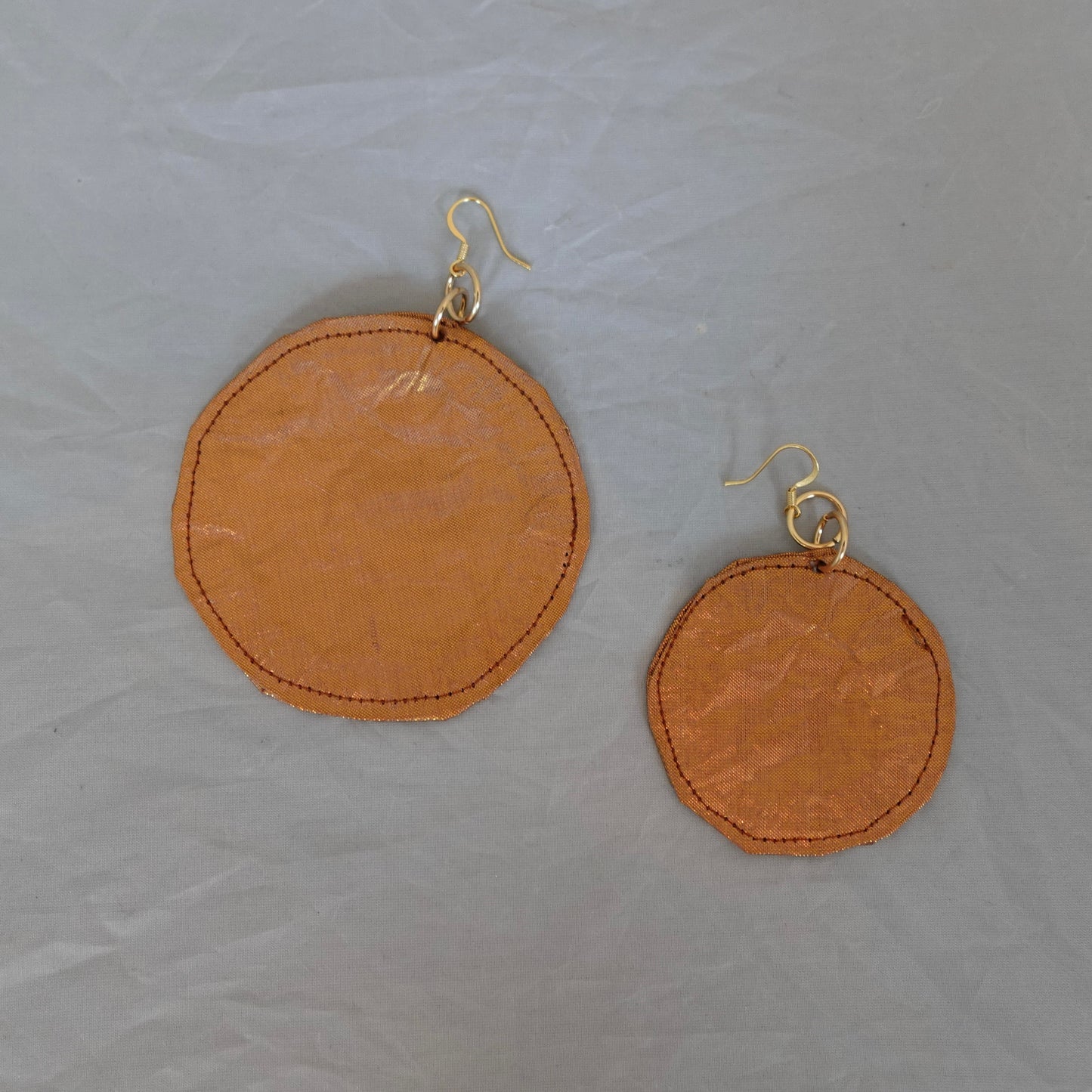 Metallic Silk Morphy Copper "Coin" Disc Assymetric Earings