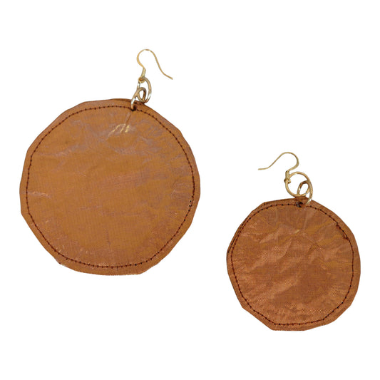 Metallic Silk Morphy Copper "Coin" Disc Assymetric Earings