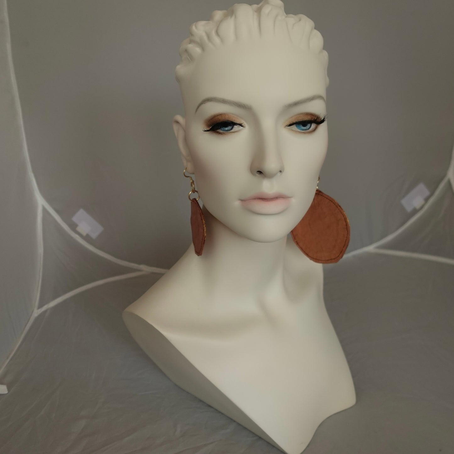 Metallic Silk Morphy Copper "Coin" Disc Assymetric Earings