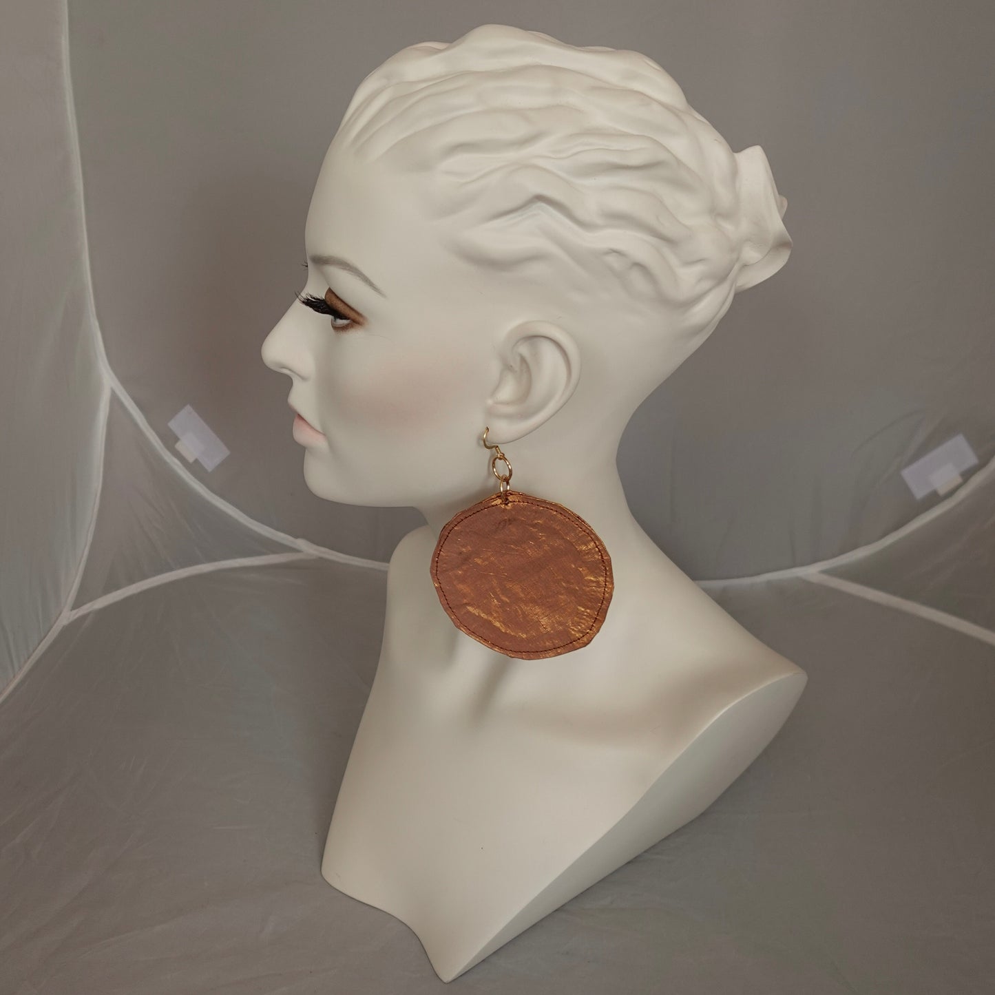 Metallic Silk Morphy Copper "Coin" Disc Assymetric Earings