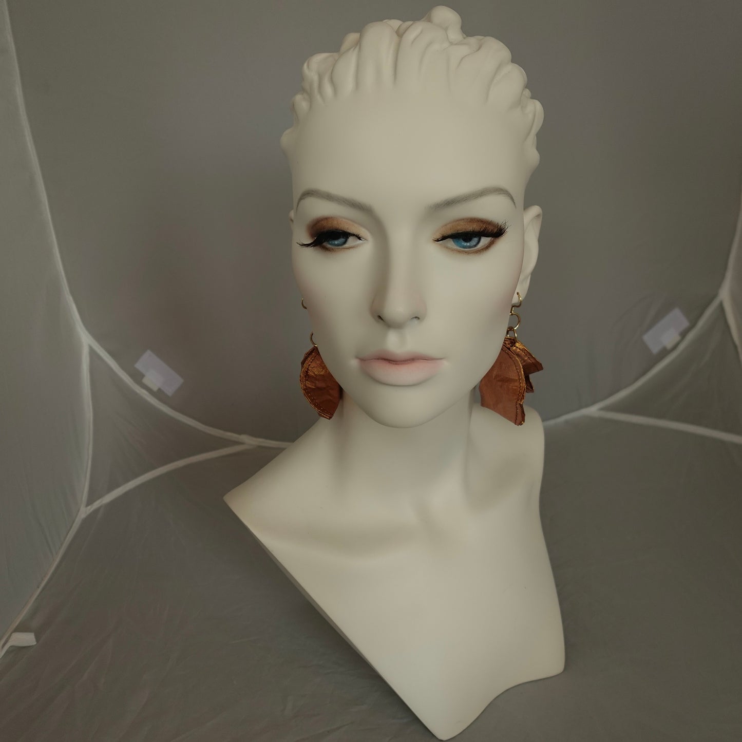 Metallic Silk Morphy Copper "Coin" Disc Assymetric Earings