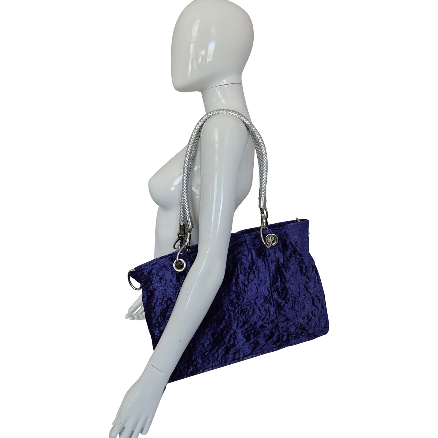 Morphy Cobalt Velvet Bag With Multi Convertible Handles & Silk Lining