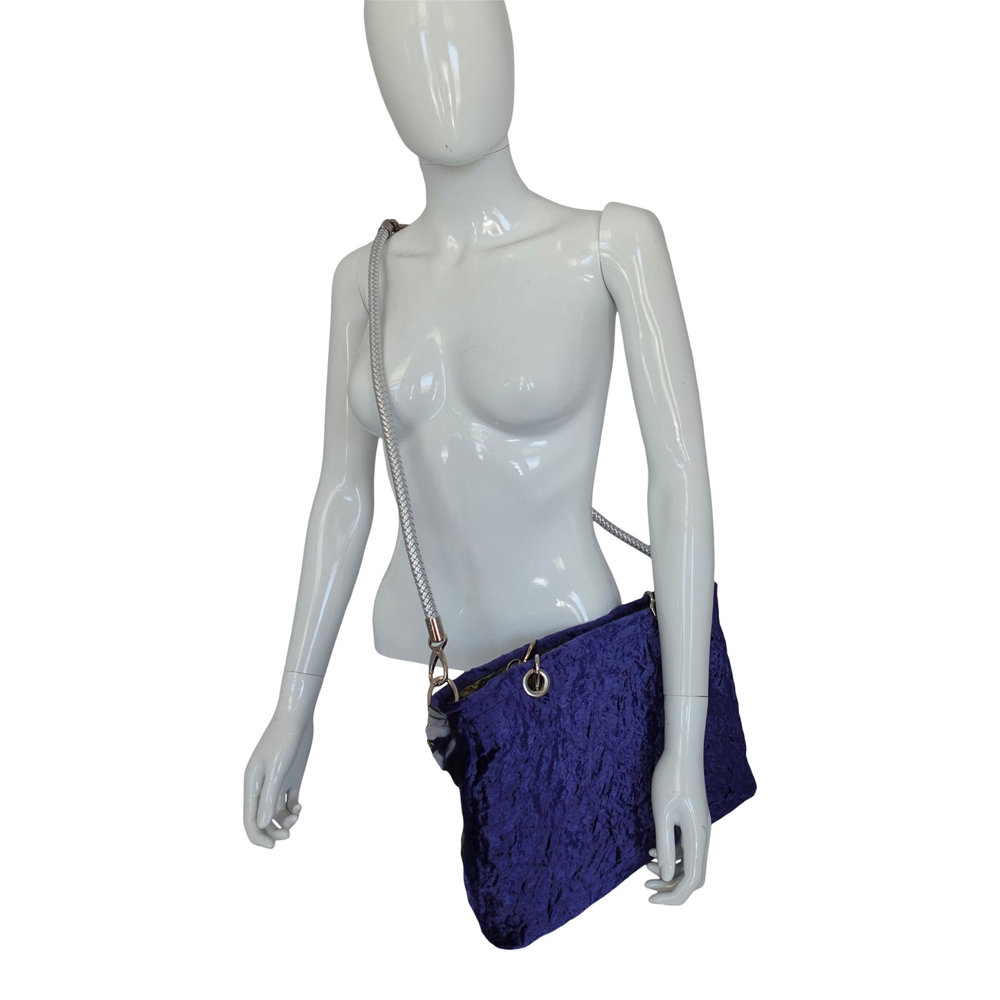 Morphy Cobalt Velvet Bag With Multi Convertible Handles & Silk Lining