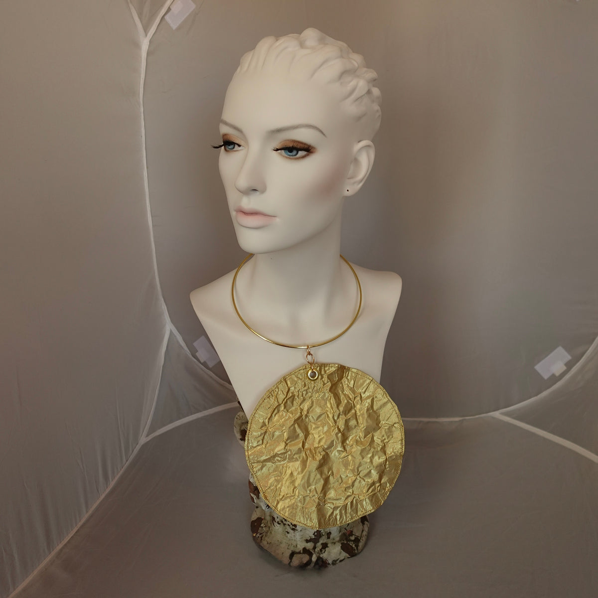 Metallic Silk Morphy gold "Coin" Disc Choker