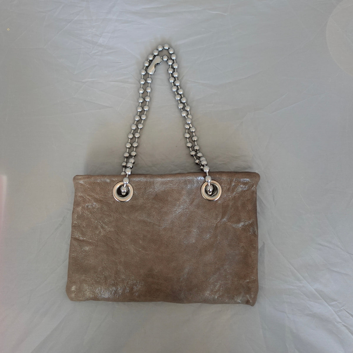 Morphy Leather Bag With Oversized Ball Chain Handles & Linen Lining