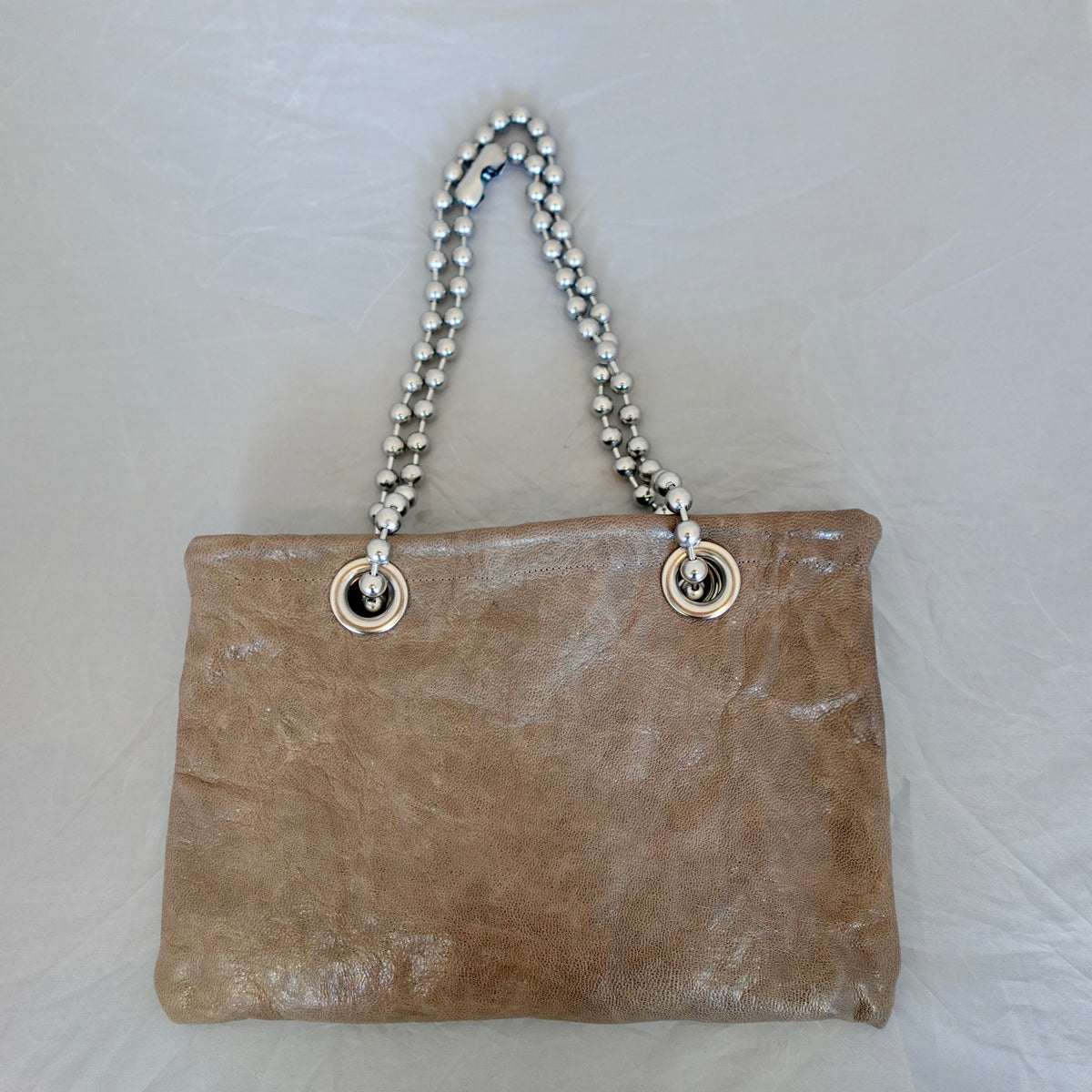 Morphy Leather Bag With Oversized Ball Chain Handles & Linen Lining