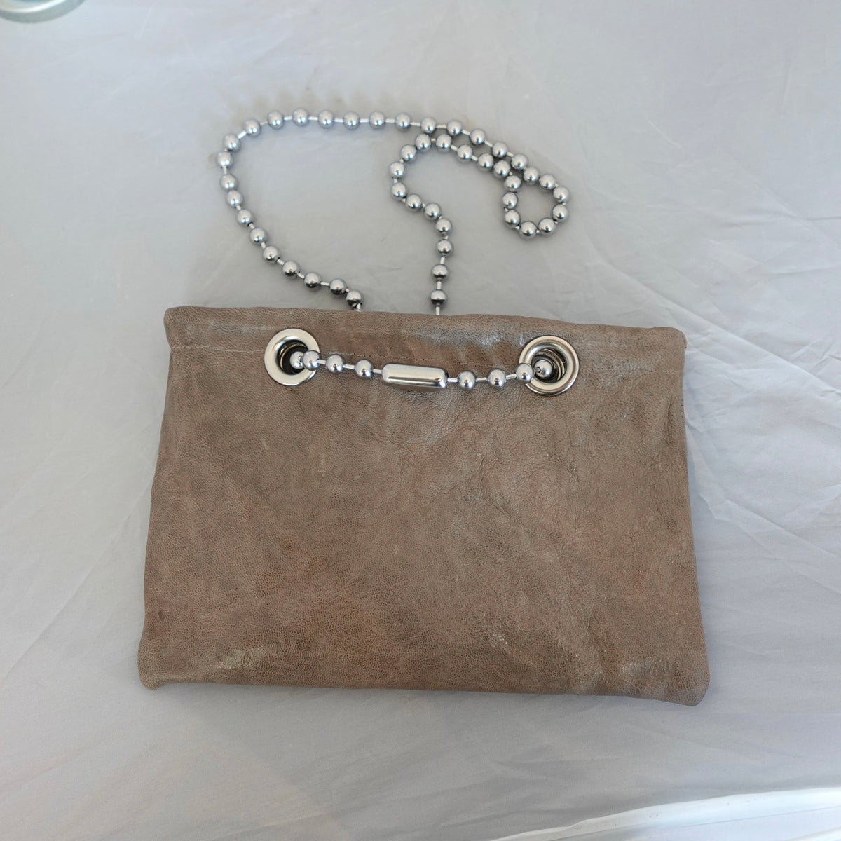 Morphy Leather Bag With Oversized Ball Chain Handles & Linen Lining