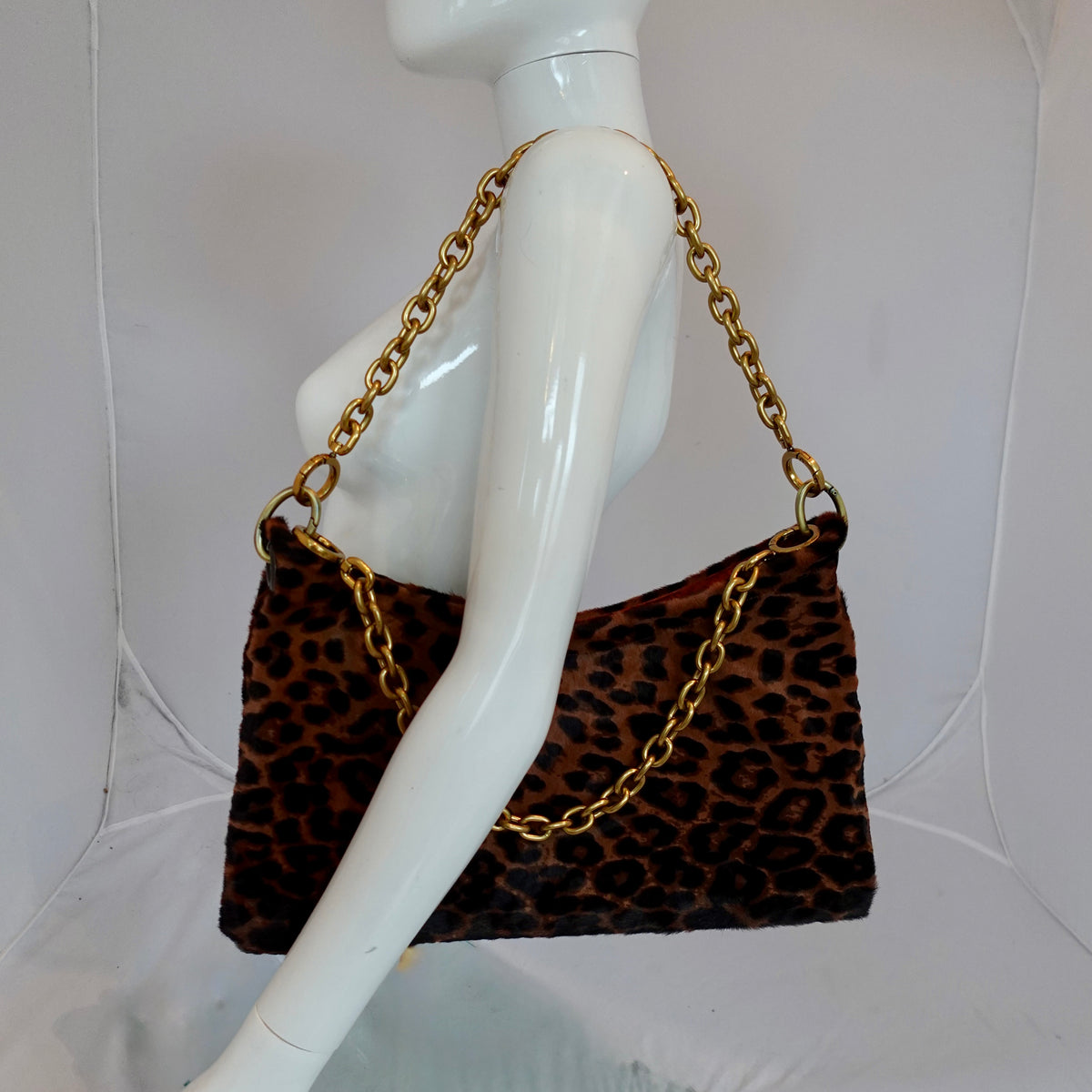 Morphy Leopard Print Hair Calf Bag With Multi Convertible Handles & Silk Lining