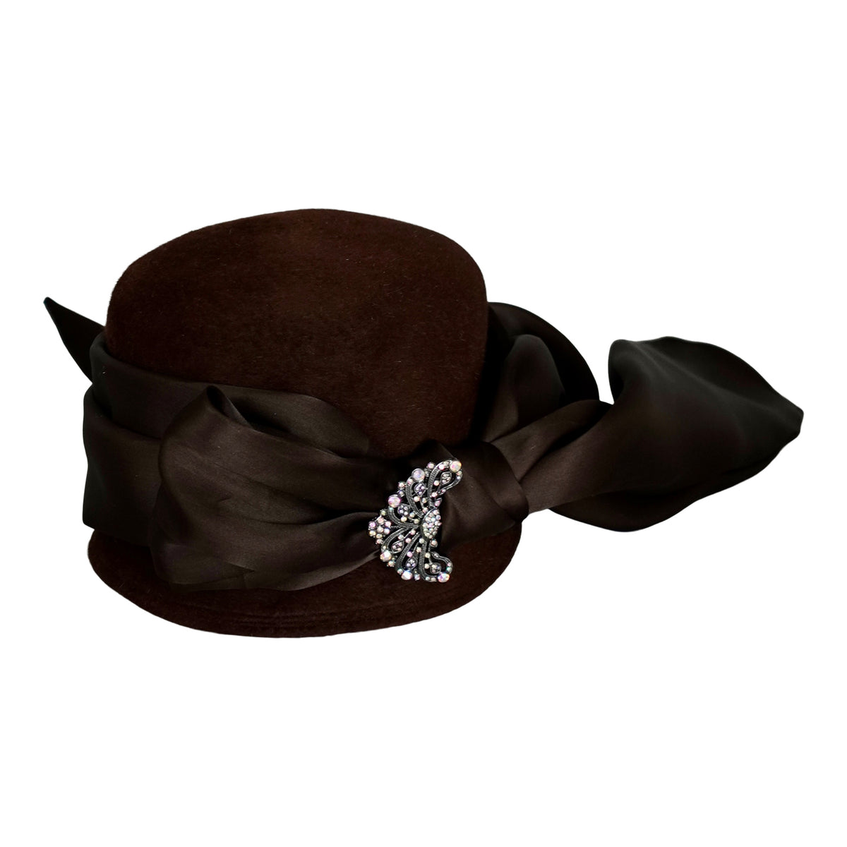 a brown hat with a bow