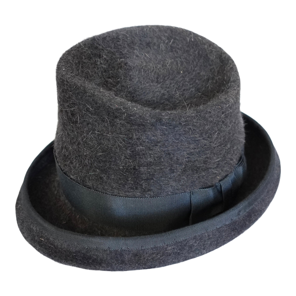 a black hat with a black ribbon